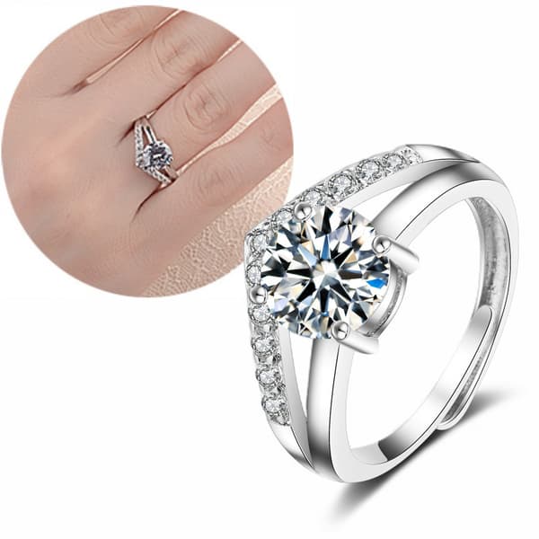 Kvinde Krone Version Trekantet Zirkon Ring Justerbar Ring~sølv