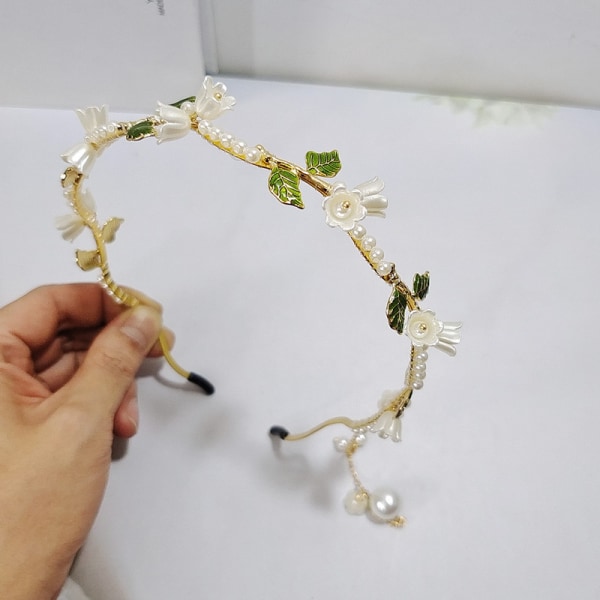 Blomsterdiadem för kvinnor flickor hår vinstock guld blad Boho diadem bröllop älva accessoarer huvudbonad brudkrona (blommig)