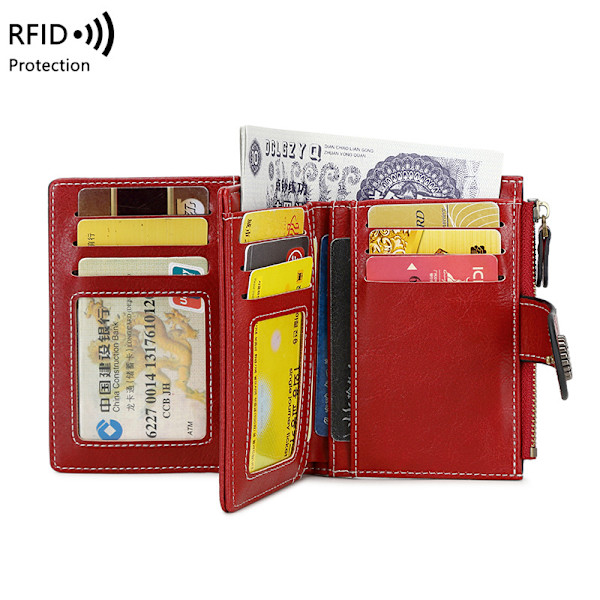 Bifold lyhyt korttikotelo vetoketjulla Retro naisten lompakko, Burgundy