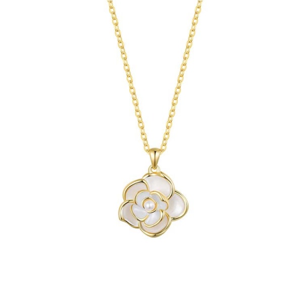 Jewelry Enamel Pearl Camellia Necklace Women's Rose Pendant Necklace