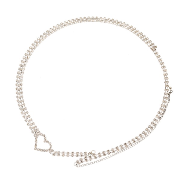 Silver - Heart-shaped Waist Chain With Rhinestones, Adjustable, For Wo