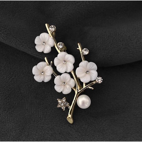 Skal och pärlblomma broscher för kvinnor elegant mode pin röd kristall brosch