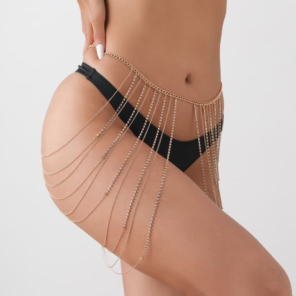Rhinestone Body Chains Lagdelt Krystal Taljekæde Strand Bikini Mode