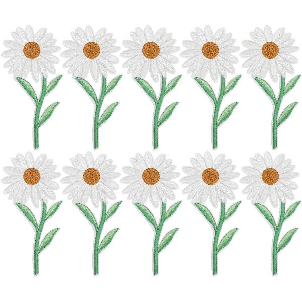 10 stk. Blomster Patches, Broderede Hvide Daisy Stryge på Patches til Clot