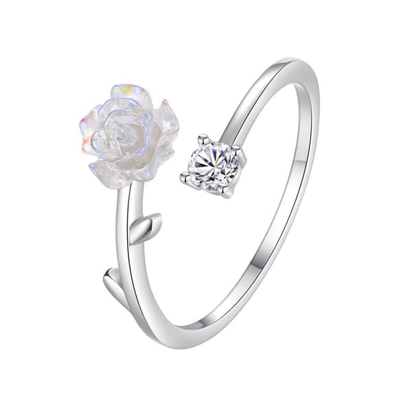 Kamelia ring, åben luksus blomsterring, S925 sterlingsølv bjerg