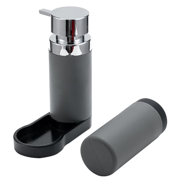 Vaskestasjon, oppvaskmiddeldispenser og flytende såpedispenser, Kapasitet 250 ml, Plast - Silikon, 19x11x23 cm, grå