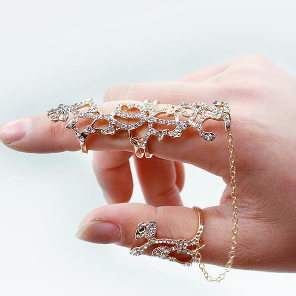 Rose blomst diamant hul kæde integreret armbånd justerbar ring