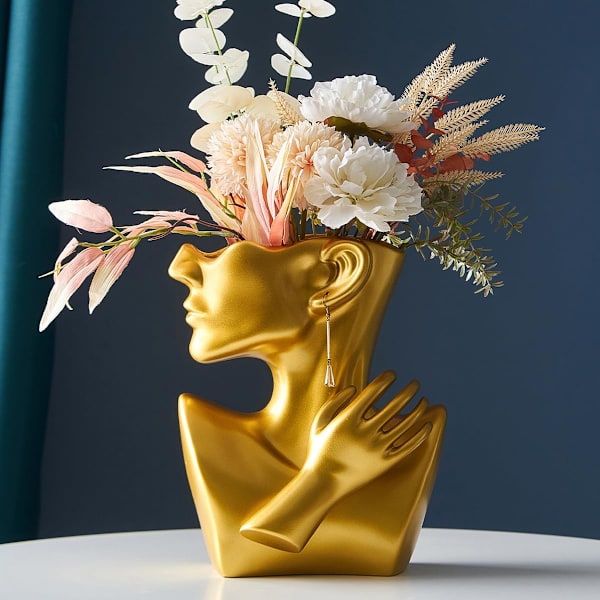 Harpiks Ansiktsvase, Gull Unike Blomster Vaser for Hjemmedekorasjoner, Moderne