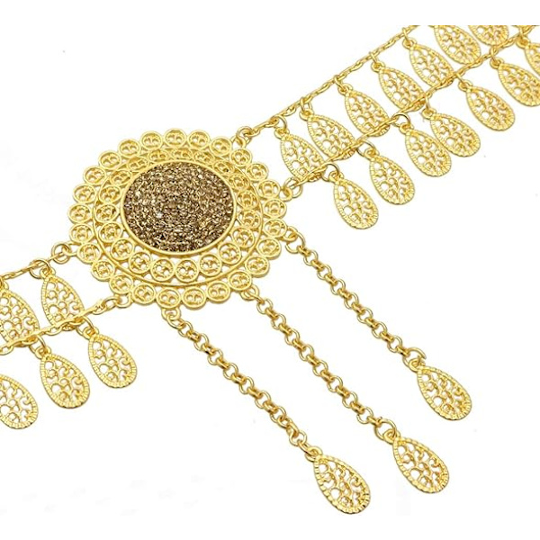 Krystallblomst Livbelte for Kvinner Magekjeder Danse Strandbelte Statement Body Chain Sølv India Etnisk Boho Tyrkisk Smykker 112cm gylden
