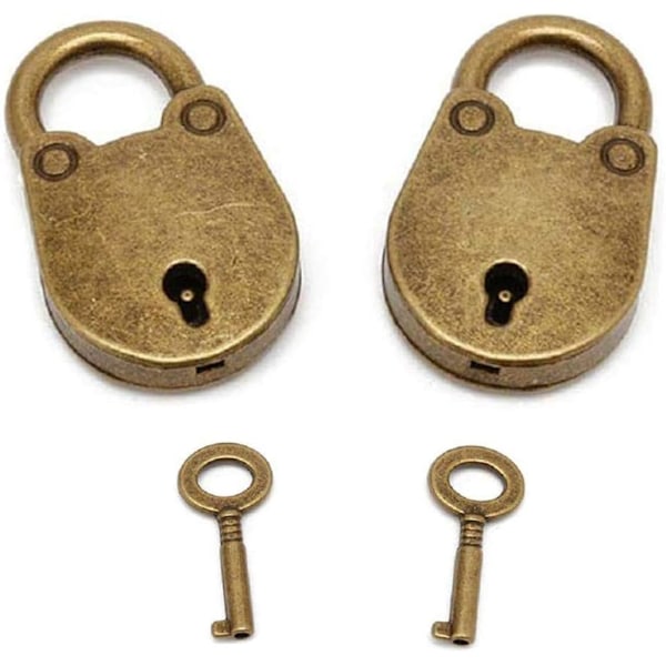 Set med 2 antika bronsfärgade minilås med nyckel - björndesign