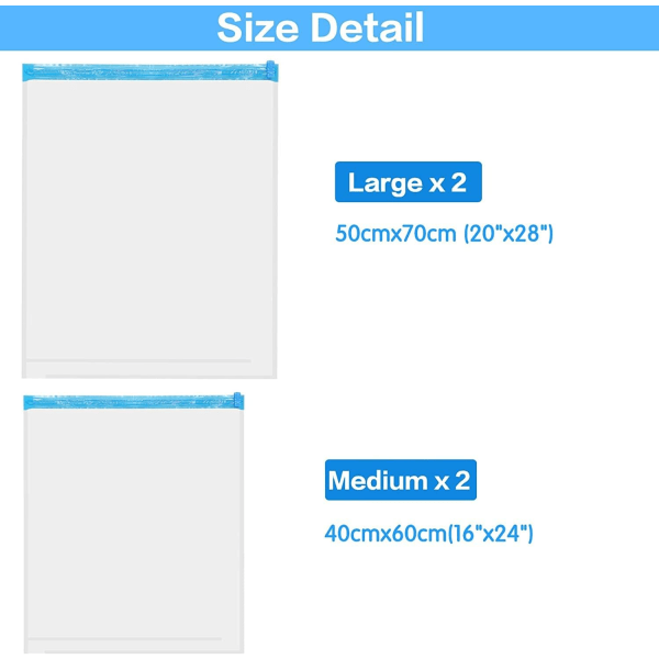 Vakuum oppbevaringsposer, ingen pumpe nødvendig kompresjonsposer for reise, vakuum