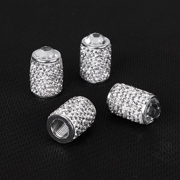 Bling Dækventilhætter, 4 Pak Krystal Rhinestone Dækventilhætter Universal Biltilbehør til Kvinder Støvsikre Ventilstammehætter Dæksel til Bil/SUV/Motorcykel/Cykel(Sølv)