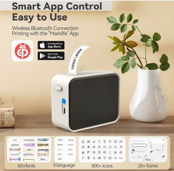 Bluetooth Label Maker, P15 Mini Selvklæbende Labelprinter, Bærbar Termisk Labelprinter, APP-forbindelse, Kompatibel med iOS og Android til Hjemmet