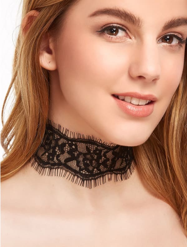 Sort hul sort hulmønstret blonde choker halskæde til kvinder