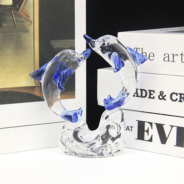Modsatte glas dobbelte delfiner figurer samleobjekt, glas havdyr
