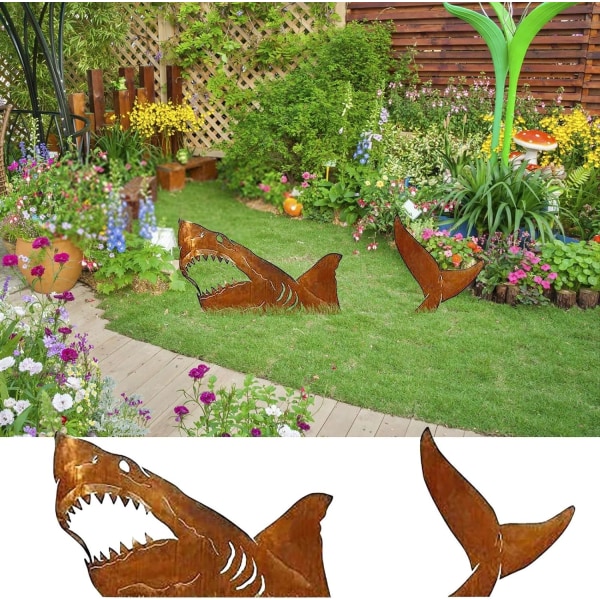Metal Shark Garden Stake Yard Art Sculpture, Land Shark Garden Figurin