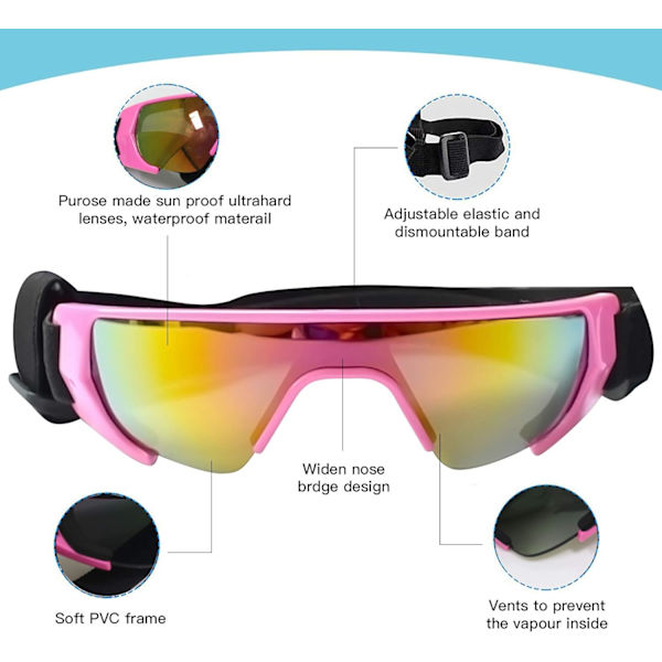 Hunde Goggles, Øjenbeskyttelse (Ny Version) Solbriller Vandtætte Vindtætte UV-beskyttelse til Mellemstore Hunde (Pink)