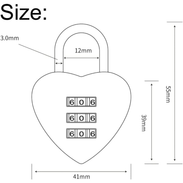 1PC Rosa Hjärtformad Kombinationshänglås för Flickor Kvinnor, Mini 3-