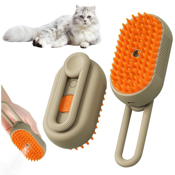 Steamy Cat Brush, Electric Spray Steam Cat Hair Brush,3 in 1 Cat Steam