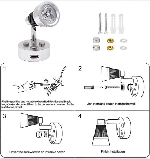12 Volt Caravan Spotlight, Touch Dimmable Indendørs LED Læselampe Med USB