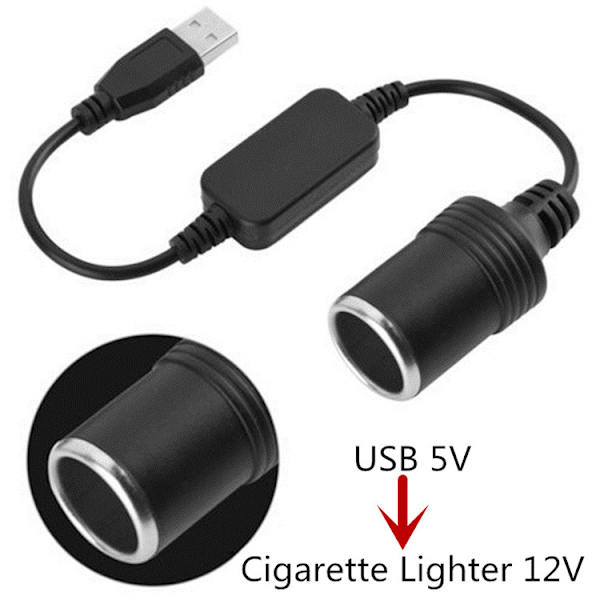 Cigarette Lighter Adapter Converter, USB-port til 12V Cigarette Lighter Socket Converter Adapter Kabel
