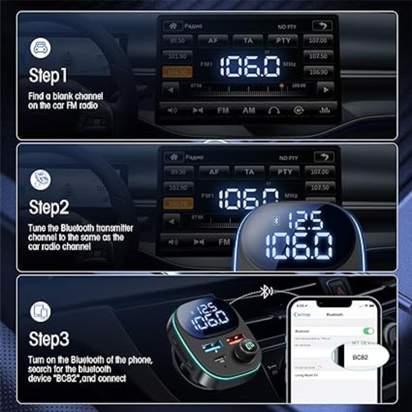 Bluetooth FM -lähetin, PD(30W) & QC 3.0 Auton Bluetooth -sovitin, Bluetoot