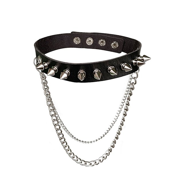Punk Goth Metal Spike Studded Link Læder Halskæde Choker Halskæde