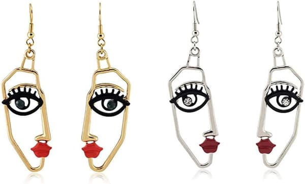 2 par Kvinders Ansigt Statement Dangle Drop Øreringe