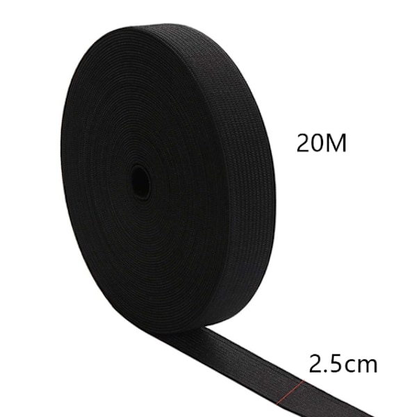 Elastikk til klær - 2,5 cm *20 m - Elastisk - Strikk - Sytilbehør - Flat strikk - Strikket elastikk - Svart - Polyester og lateks