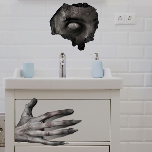 Uhyggelig Halloween-klistermærke Spøgelset af den ødelagte væg Badeværelse Toiletsæde Låg Cover Klistermærker PVC-klistermærke Aftageligt selvklæbende toiletindretning Kunstdekoration (Uhyggelig Halloween)
