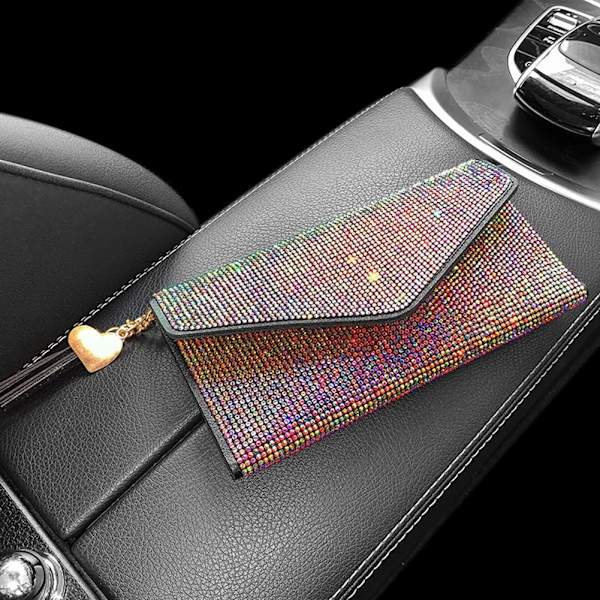 Korthållare i mikrofiberläder, Bling Bling Rhinestone Dam W