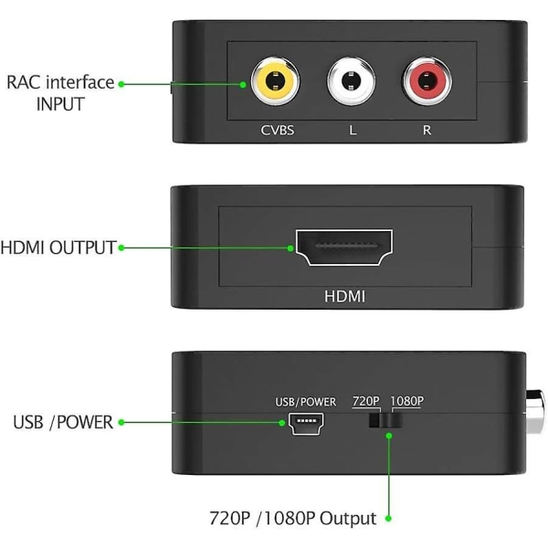 Rca til Hdmi-adapter, Caifu Av til Hdmi-konverter, 1080p til Hdmi Cvbs Av