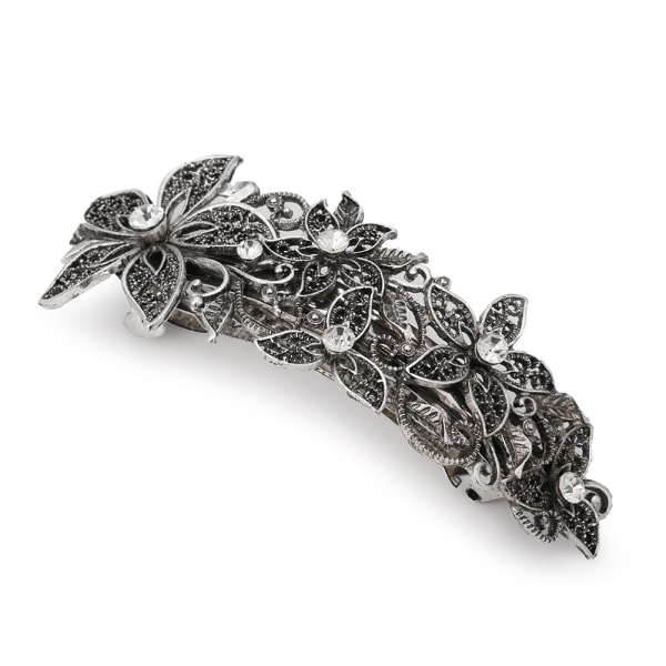 Retro kantklämma (silver), blommig horisontell klämma för kvinnor, söt diagona