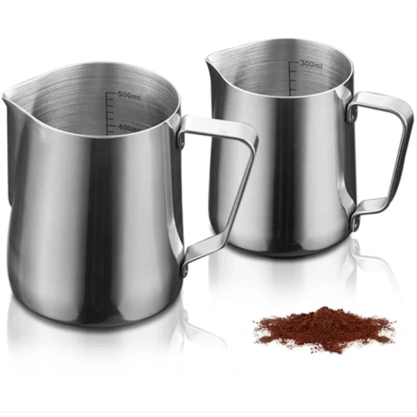 Melkeskummer i rustfritt stål, 2 stk. Freehand melkeskummer i rustfritt stål Coffee Inox 350 ml 600 ml kanne med 2 målemerker og Latte Art-penn for Cr