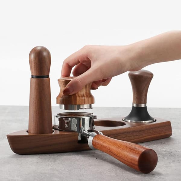 Tamperstation, træ kaffestamperholder kaffestampermåtte stativ C