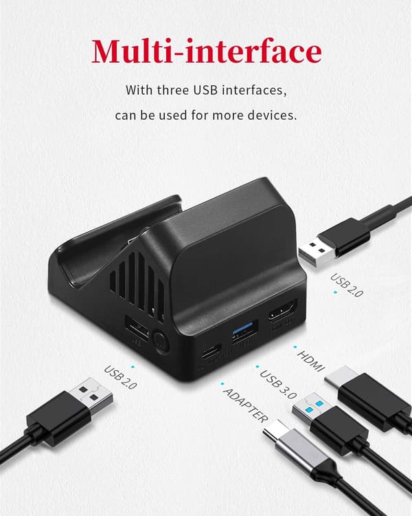 Switch Dock, TV-projektionsopladningsdock til Switch, køleventilator Kompakt 4K HDMI-adapter, bærbar Switch-opladningsstativ, Switch-dockingstation USB 3.0