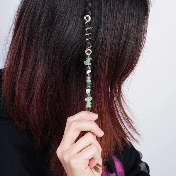 Hårpynt til fletter, naturlige fargede krystallsteiner hår flette tilbehør metall hår charms gull Loc Dreadlock spiraler mansjetter ringer for kvinner jenter Rave Festival frisyre dekorasjon gull
