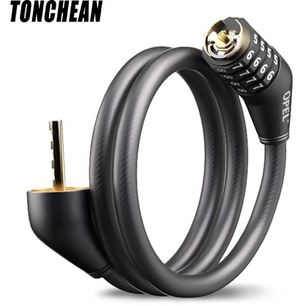 Cykellås, Lang Cykellås 80mm x 12mm, Tyverisikret Kabel til Cykel Scooter Motorcykler Cykelport med 4 Cifre Intelligent Kode, Sort