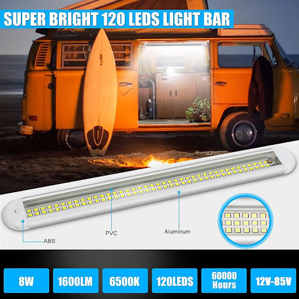 12v innvendig LED lyslist, 120 LED universell stripelys med på/av-bryter
