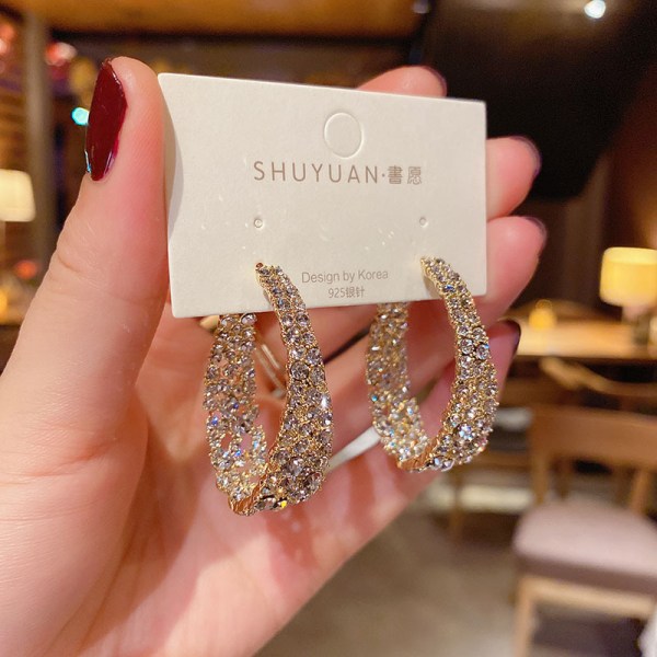 1 par Diamond Hoop örhängen för kvinnor, nål Elegant Shinning Luxury