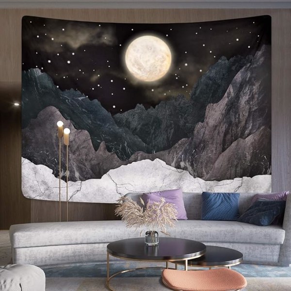 Bergtapet Månen och stjärnorna Starry Night Sky Tapestry Nature Land