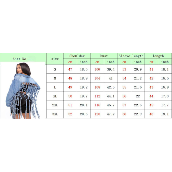 Kvinnors bakre mesh fransad denimjacka XL