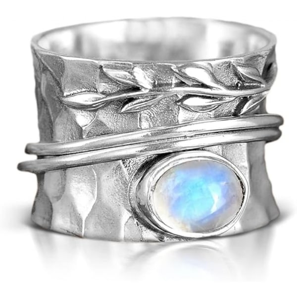 Sterling sølv blad spinner fidget ring til kvinder med månestens ædelstene