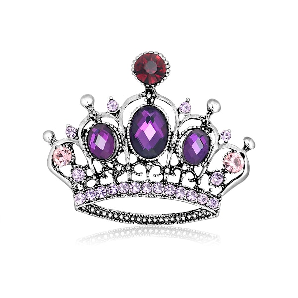 Krona Brosch Sparkling Lyx Drottningens Krona Slipstift Pin Kristall Jacka Rhinestone Brosch Överdriven Diamant Set Krona Corsage 5.4*4.5cm lila silver