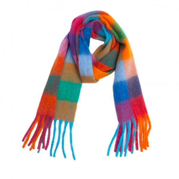 Regnbågsrutig scarf förtjockad sjal imitation mohair vinterscarf dam