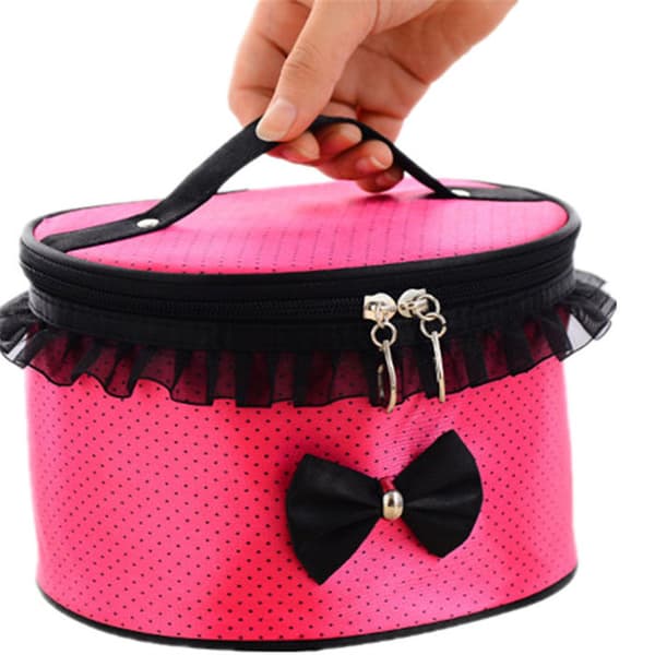 Dam Bow Zip Kosmetisk Väska Polka Dot Makeup Väska