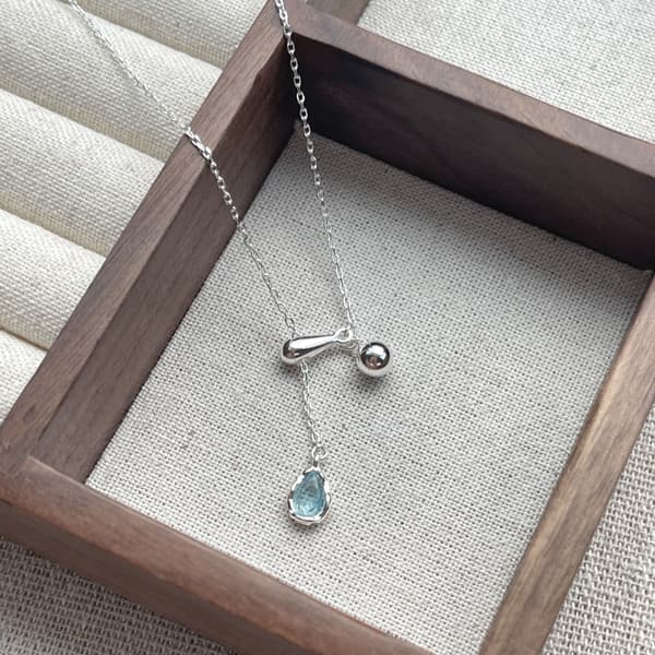 Blå dråbe halskæde, S925 Sterling sølv justerbar halskæde, Multi