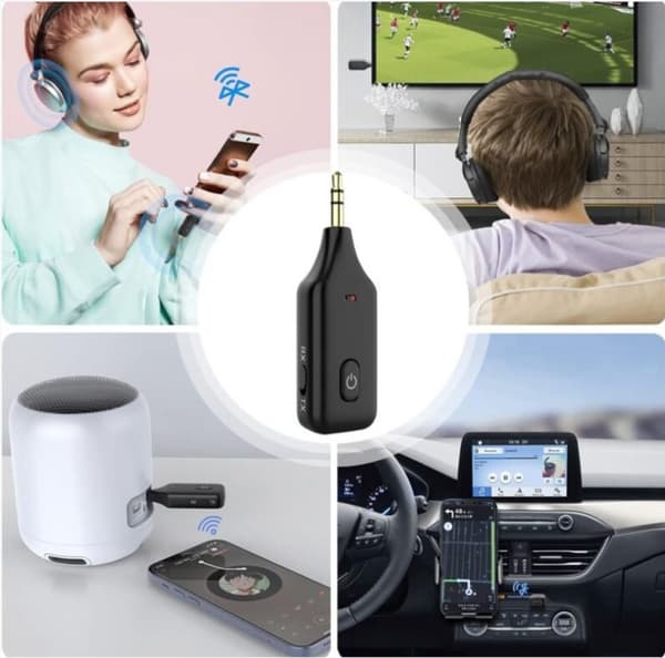 Bluetooth Biladapter Aux 3.5mm Jack, Bluetooth V5.1 RX TX Receiver Transmitter Håndsfrit Bilsæt, Bluetooth Transmitter til Stereoanlæg, PC, TV, Audio