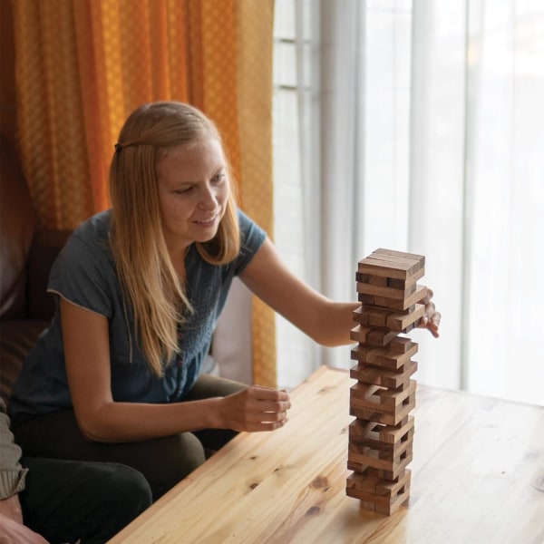 Wood Tumbling Tower Game - Perfekt för festspel, utomhusspel för vuxna och familj, klassiska staplingsblocksspel