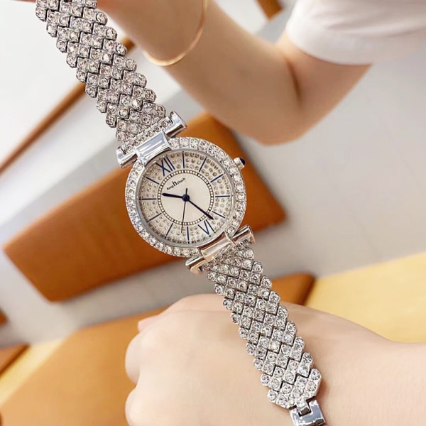 Damklocka Dam Silver Diamant Armbandsur Mode Lyx Analog Klocka